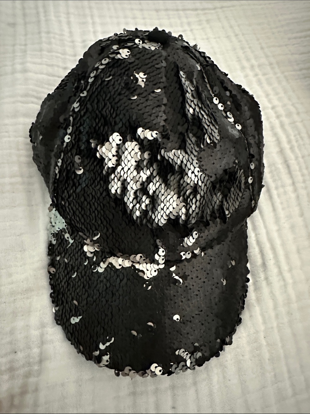 Steve Madden Double Take Matte Black Gray Reverse Sequin Baseball Hat Cap